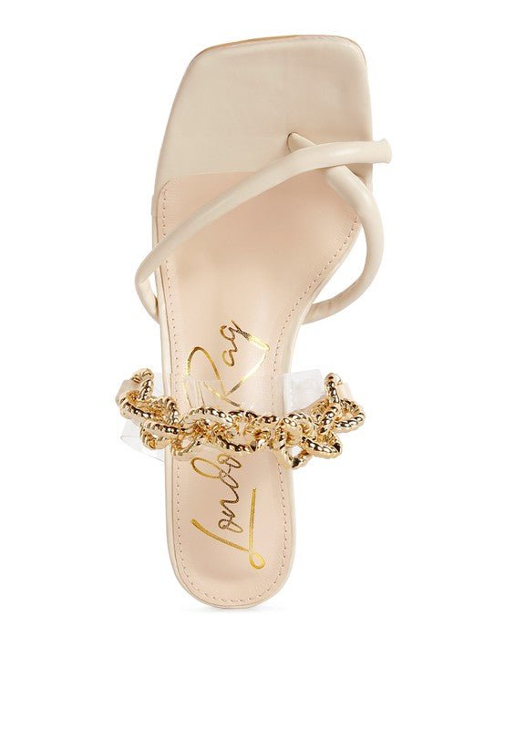 Social Bee Link Chain Embellished Heel Sandals - Loving It Shop