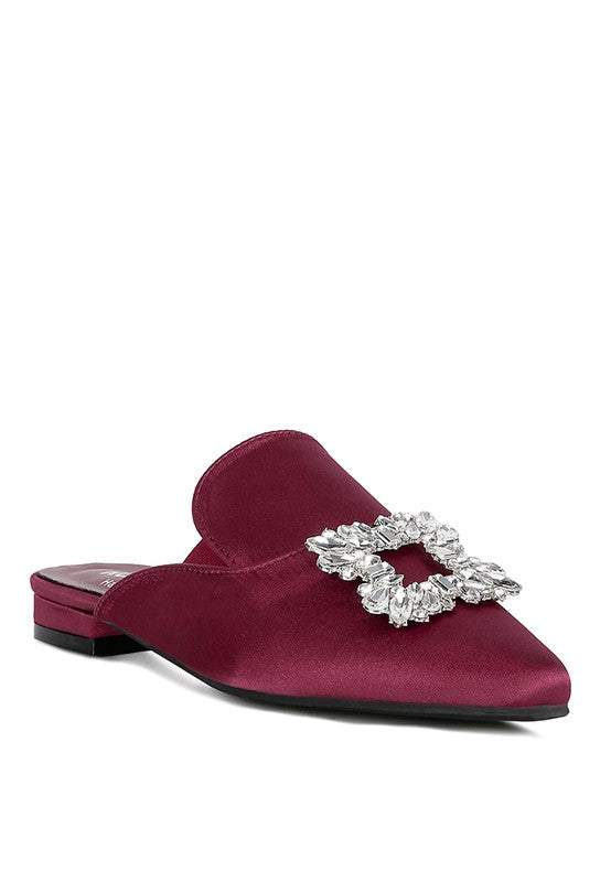 PERRINE Diamante Jewel Satin Mules in Black