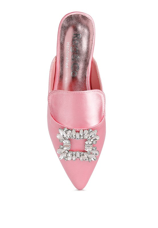 PERRINE Diamante Jewel Satin Mules in Black
