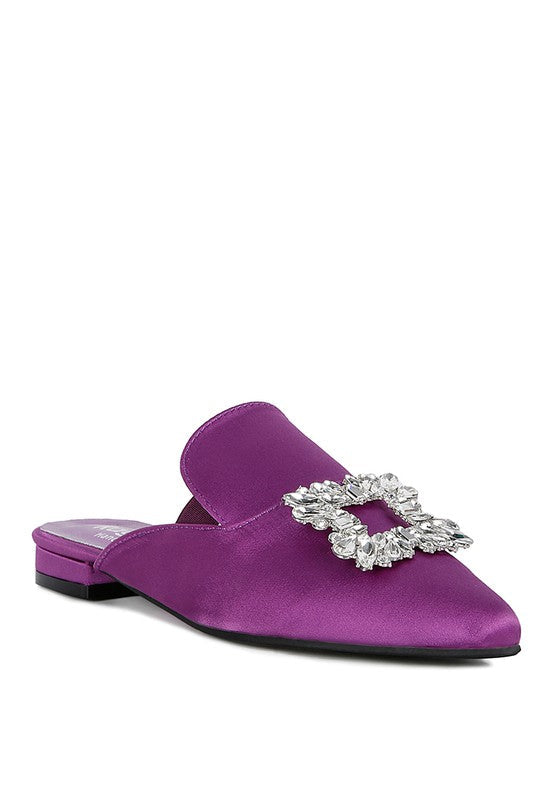 PERRINE Diamante Jewel Satin Mules in Black