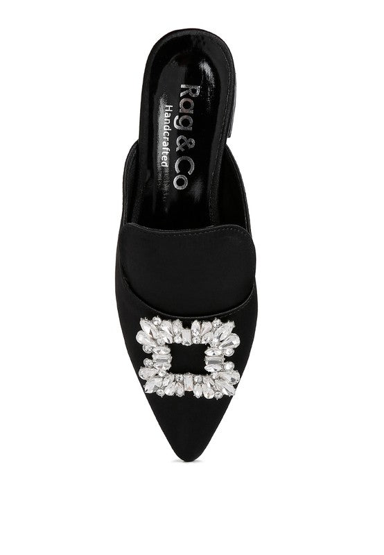PERRINE Diamante Jewel Satin Mules in Black