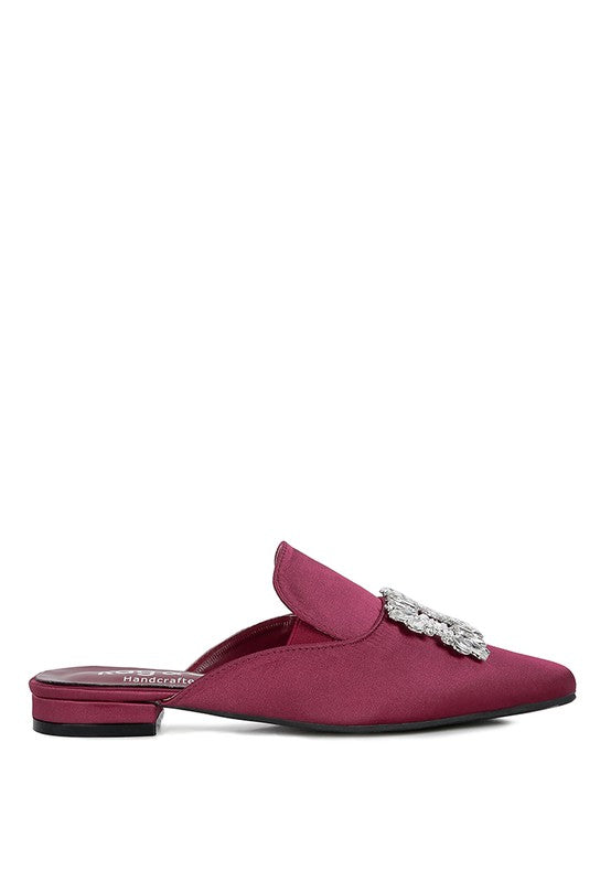 PERRINE Diamante Jewel Satin Mules in Black