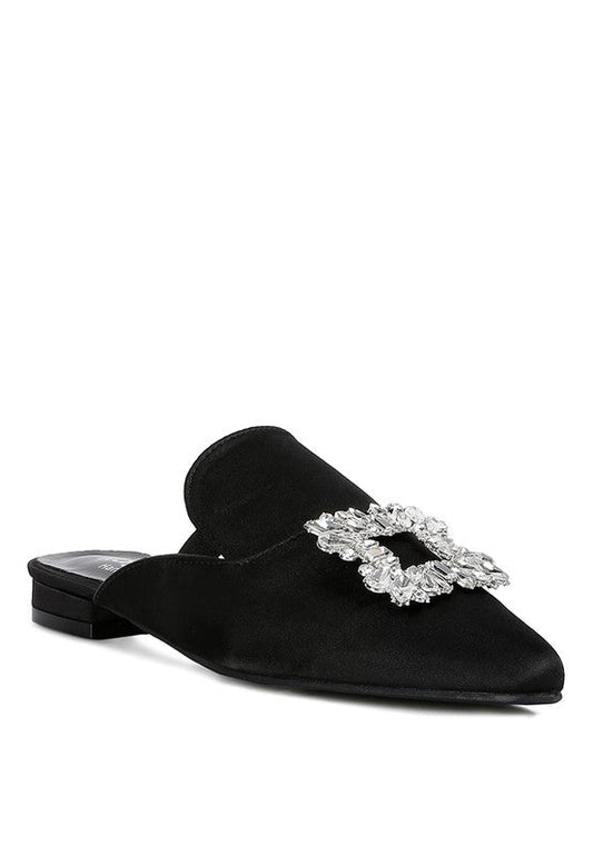 PERRINE Diamante Jewel Satin Mules in Black
