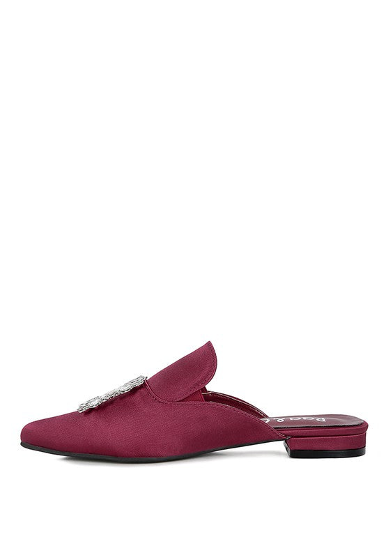 PERRINE Diamante Jewel Satin Mules in Black