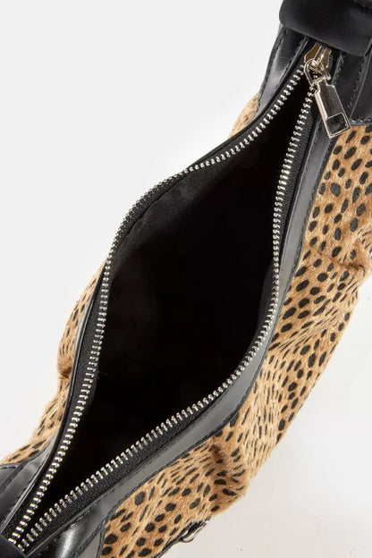 Dark Spotted Leopard Print Half Moon Shoulder Bag