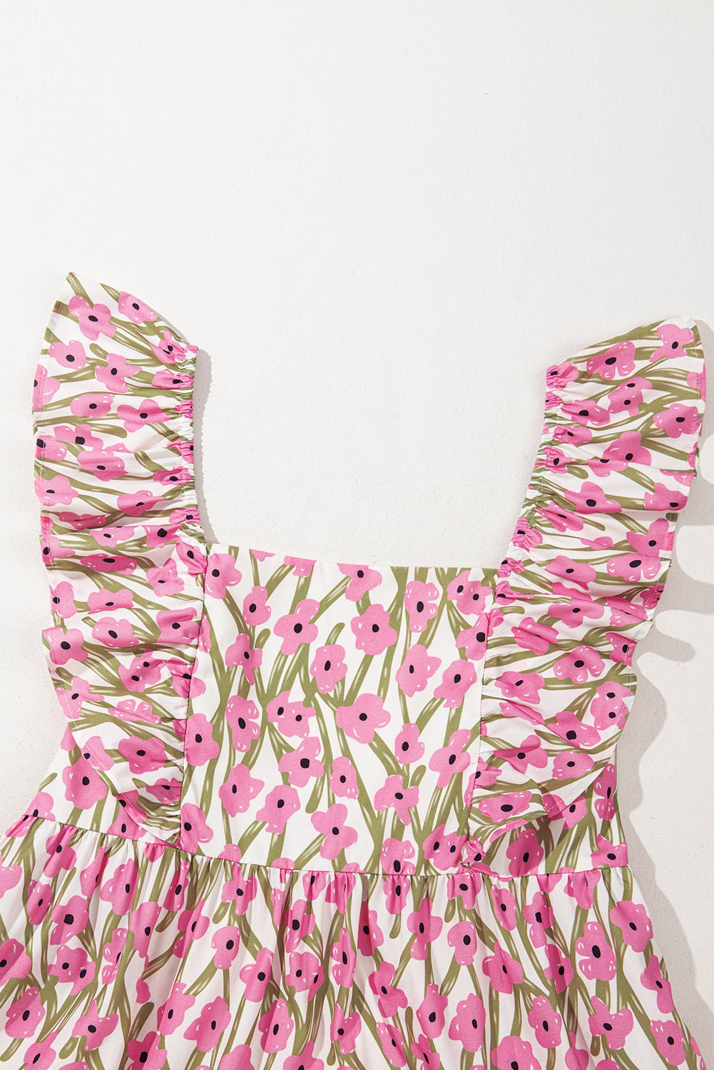 Pink Plus Size Ruffle Trim Square Neck High Waist Floral Maxi Dress - Loving It Shop