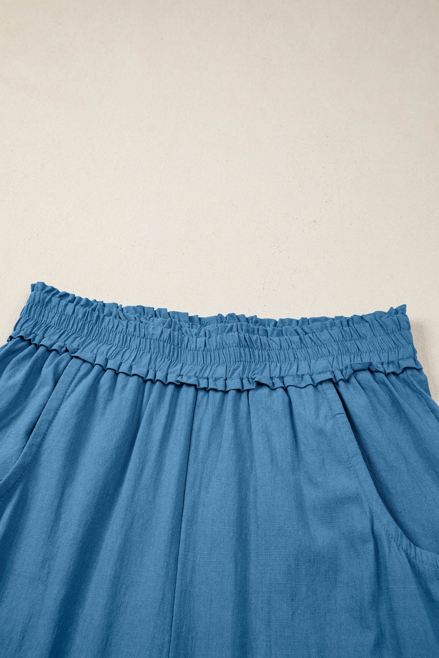 Prussian Blue Smocked Waist Casual Jogger Style Pants