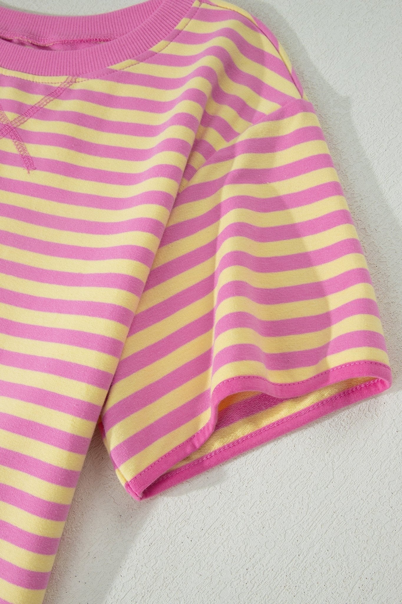 Pink Stripe Loose Short Sleeve Top and Skirt Set - Loving It Shop