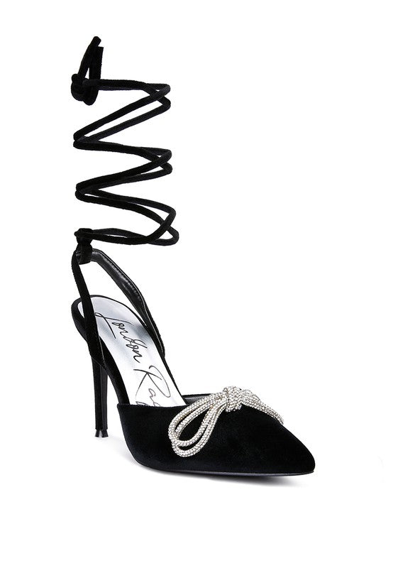 Big Treat Rhinestone Embellished Lace Up Sandals - Loving It Shop