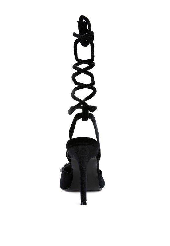 Big Treat Rhinestone Embellished Lace Up Sandals - Loving It Shop