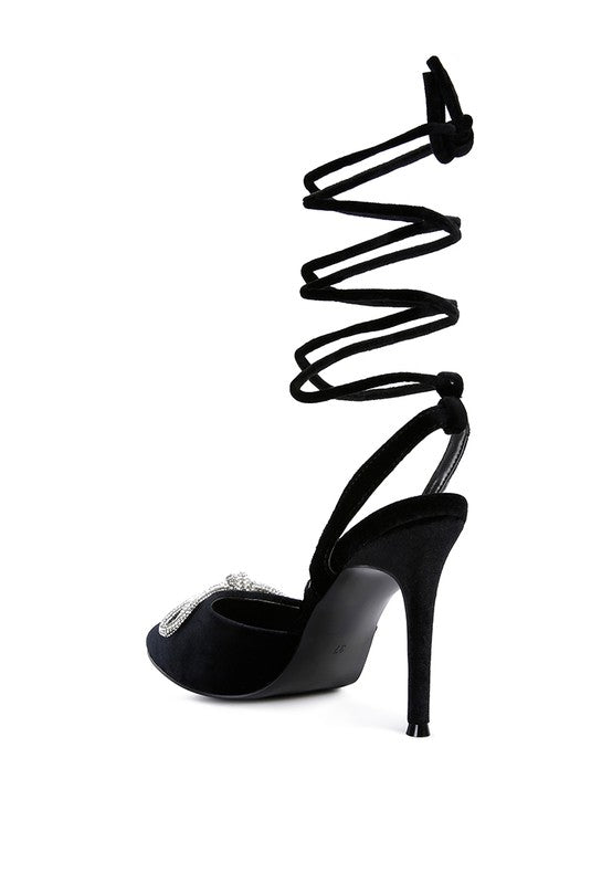 Big Treat Rhinestone Embellished Lace Up Sandals - Loving It Shop