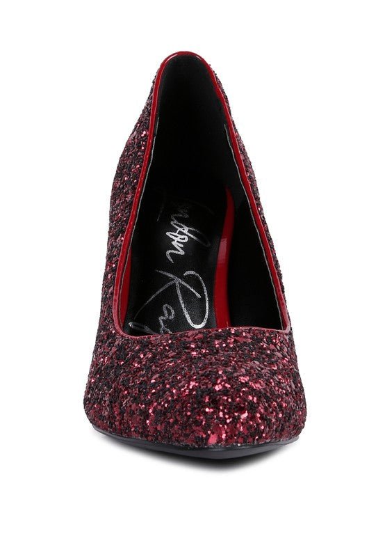 Sugar Plum Glitter Conical Heel Pumps - Loving It Shop