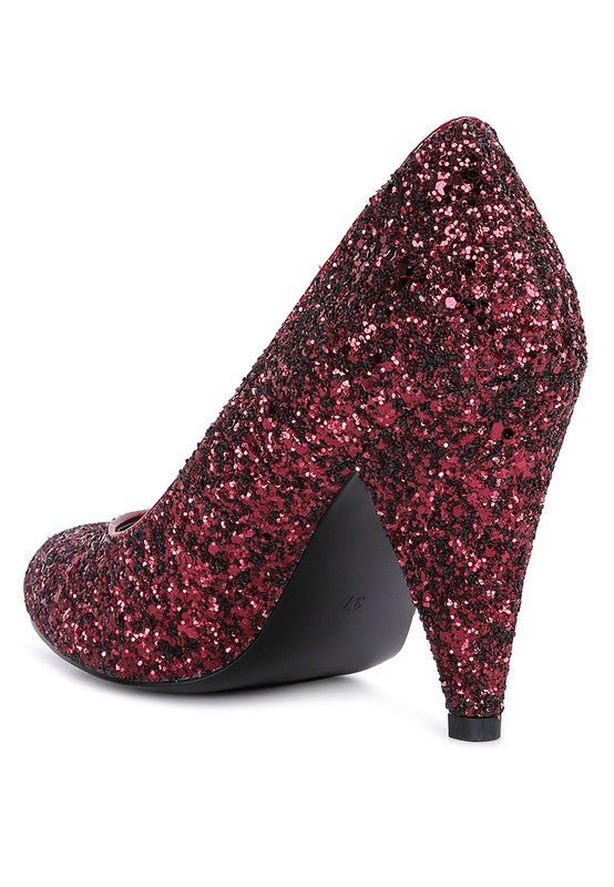 Sugar Plum Glitter Conical Heel Pumps - Loving It Shop