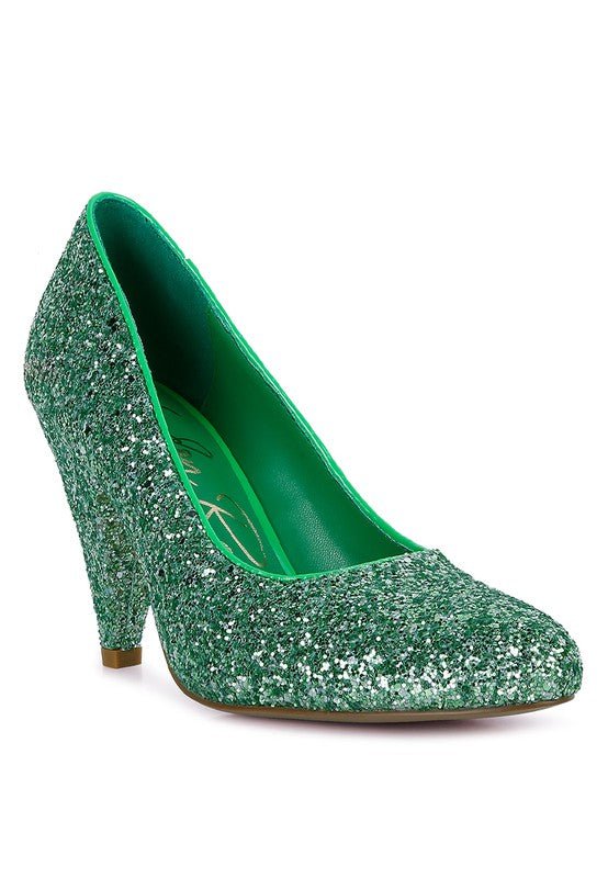 Sugar Plum Glitter Conical Heel Pumps - Loving It Shop