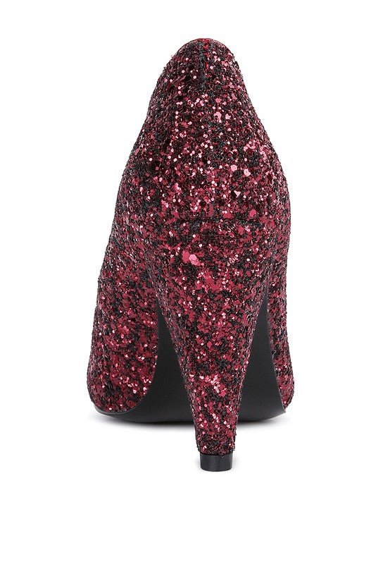 Sugar Plum Glitter Conical Heel Pumps - Loving It Shop