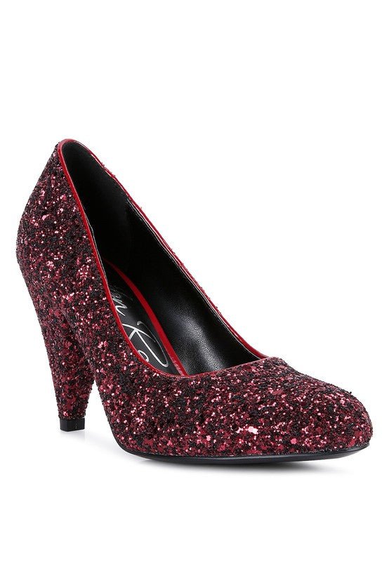 Sugar Plum Glitter Conical Heel Pumps - Loving It Shop