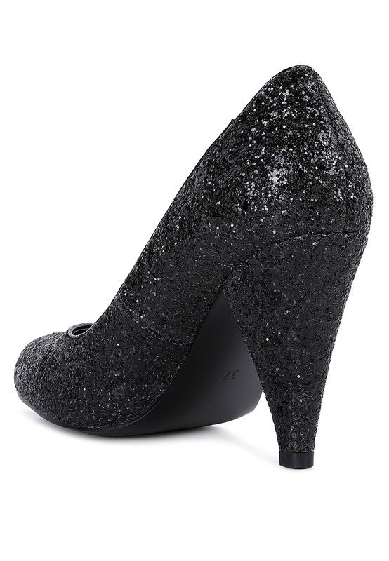 Sugar Plum Glitter Conical Heel Pumps - Loving It Shop