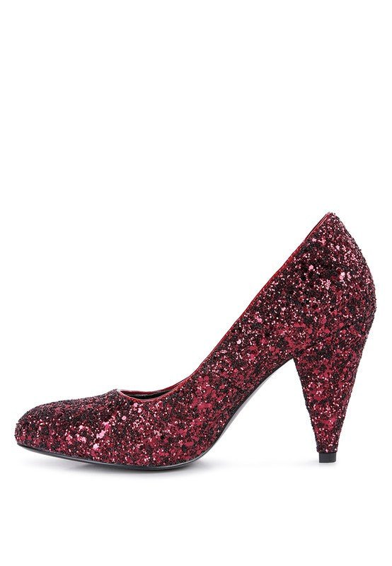 Sugar Plum Glitter Conical Heel Pumps - Loving It Shop