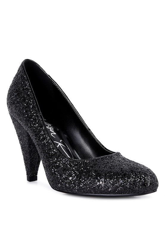Sugar Plum Glitter Conical Heel Pumps - Loving It Shop