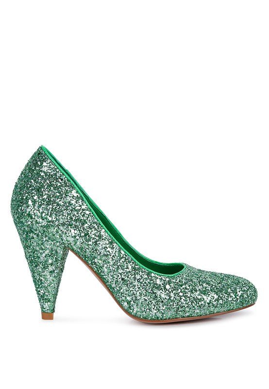 Sugar Plum Glitter Conical Heel Pumps - Loving It Shop