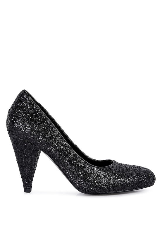 Sugar Plum Glitter Conical Heel Pumps - Loving It Shop