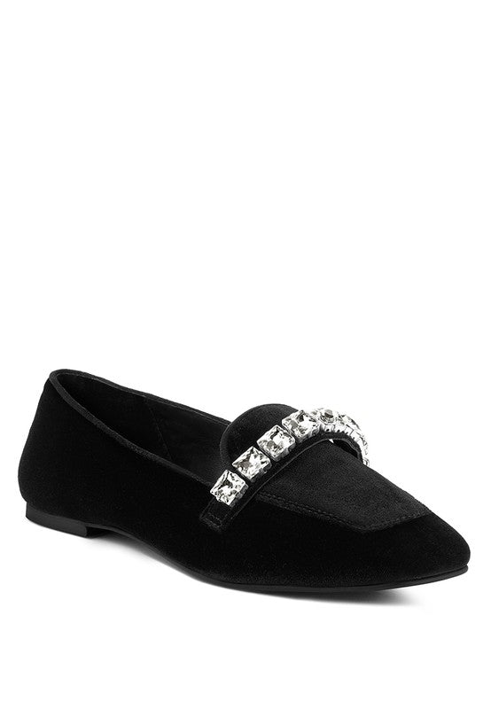 LAMINGTON Handcrafted Velvet Diamante Loafers - Loving It Shop