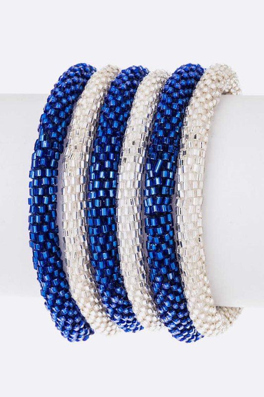 Blue White Team Color Nepal Roll On Bracelet Set - Loving It Shop