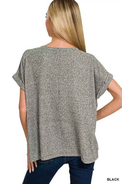Soft Melange Hacci Short Sleeve Round Neck Top