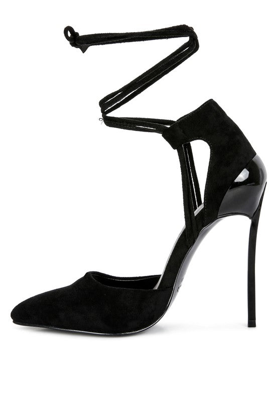 RULE BREAKER Black Lace Up Stiletto Sandals - Loving It Shop