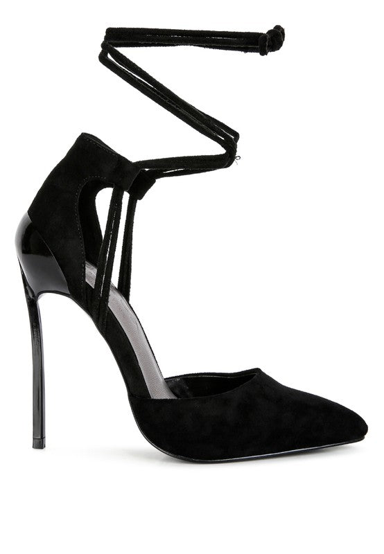 RULE BREAKER Black Lace Up Stiletto Sandals - Loving It Shop