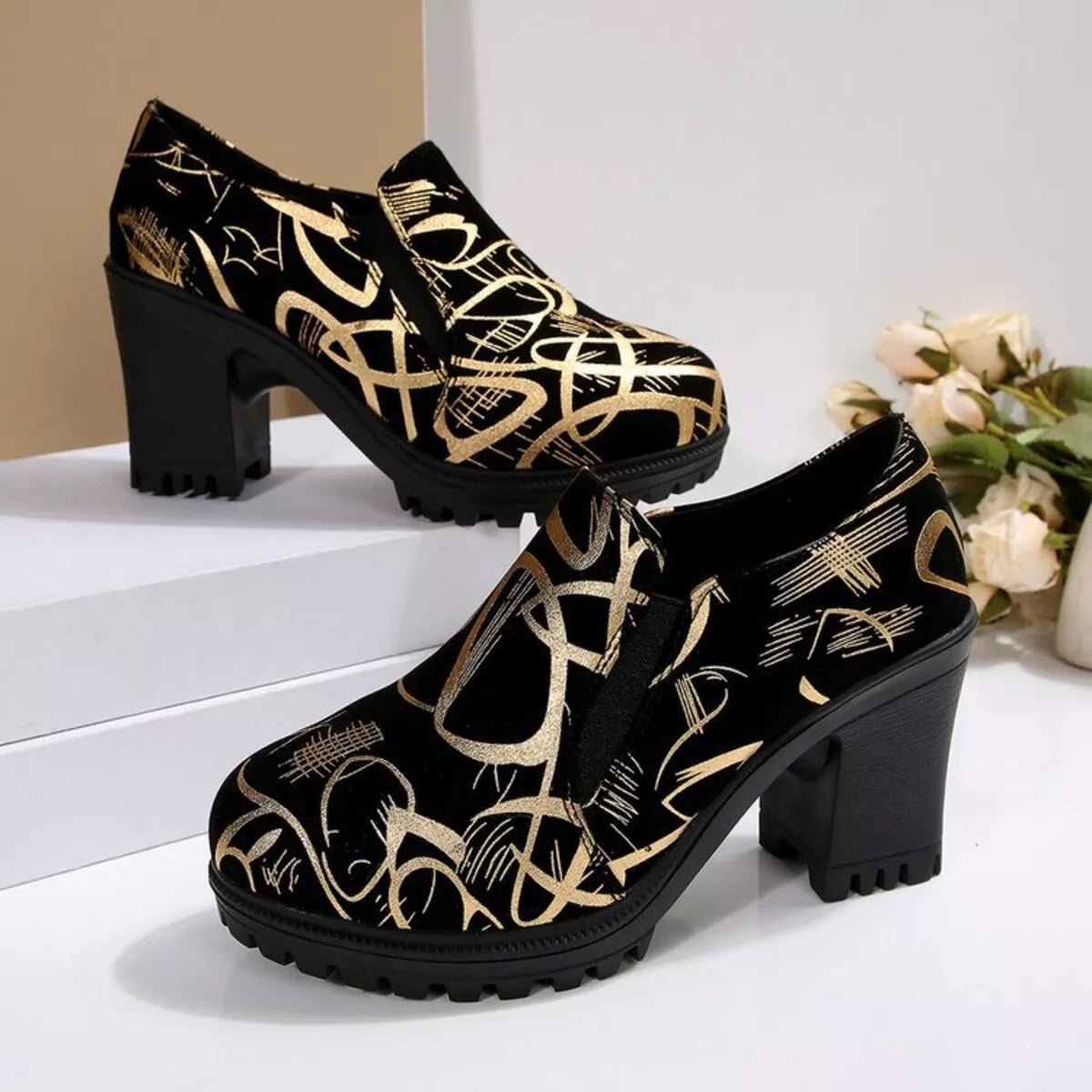 Round Toe Block Heels Pumps - Loving It Shop