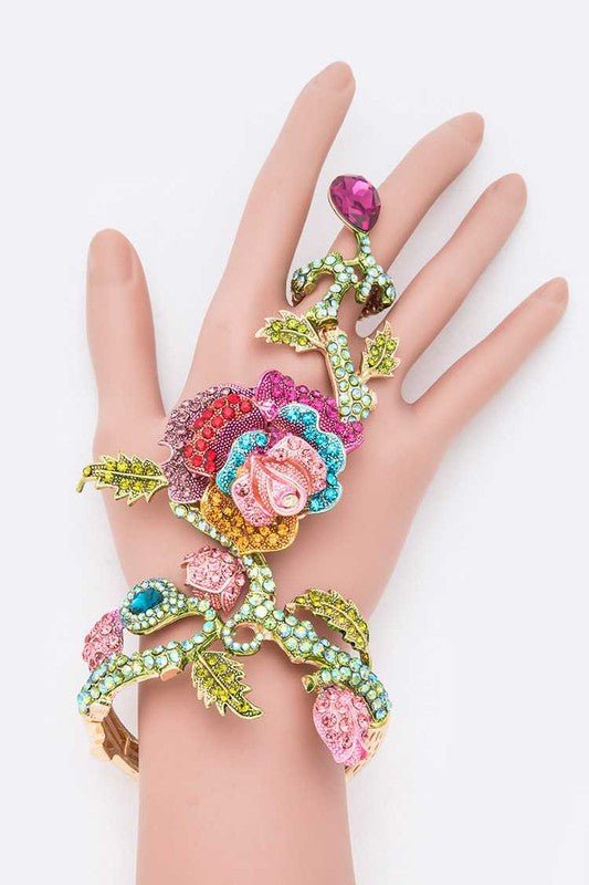 Crystal Rose Statement Palm Bracelet - Loving It Shop