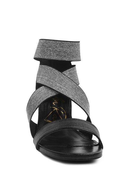 HUSKIES Metallic Faux Leather Block Heel Sandals - Loving It Shop