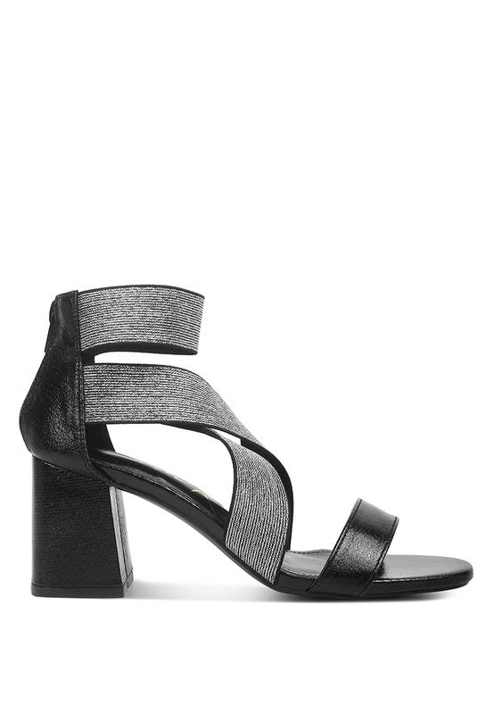 HUSKIES Metallic Faux Leather Block Heel Sandals - Loving It Shop
