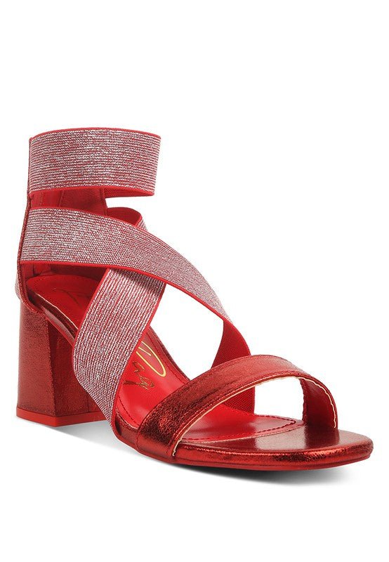HUSKIES Metallic Faux Leather Block Heel Sandals - Loving It Shop