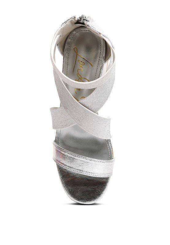 HUSKIES Metallic Faux Leather Block Heel Sandals - Loving It Shop