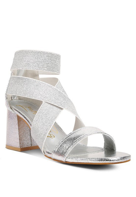 HUSKIES Metallic Faux Leather Block Heel Sandals - Loving It Shop