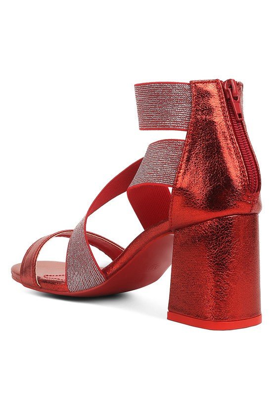HUSKIES Metallic Faux Leather Block Heel Sandals - Loving It Shop