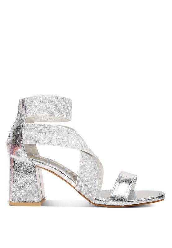 HUSKIES Metallic Faux Leather Block Heel Sandals - Loving It Shop