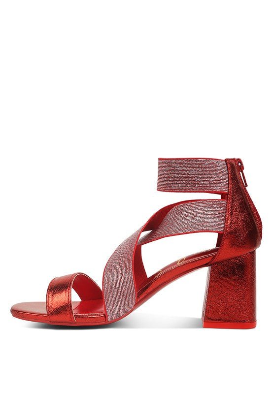 HUSKIES Metallic Faux Leather Block Heel Sandals - Loving It Shop