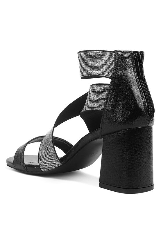 HUSKIES Metallic Faux Leather Block Heel Sandals - Loving It Shop