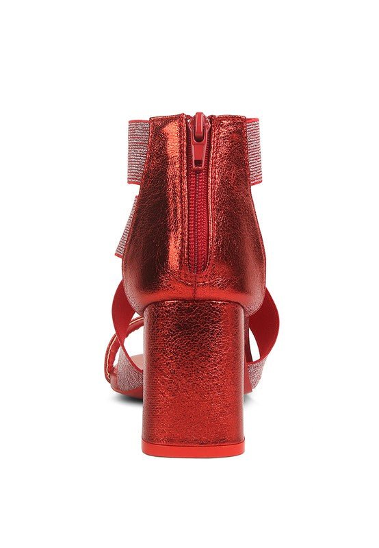 HUSKIES Metallic Faux Leather Block Heel Sandals - Loving It Shop