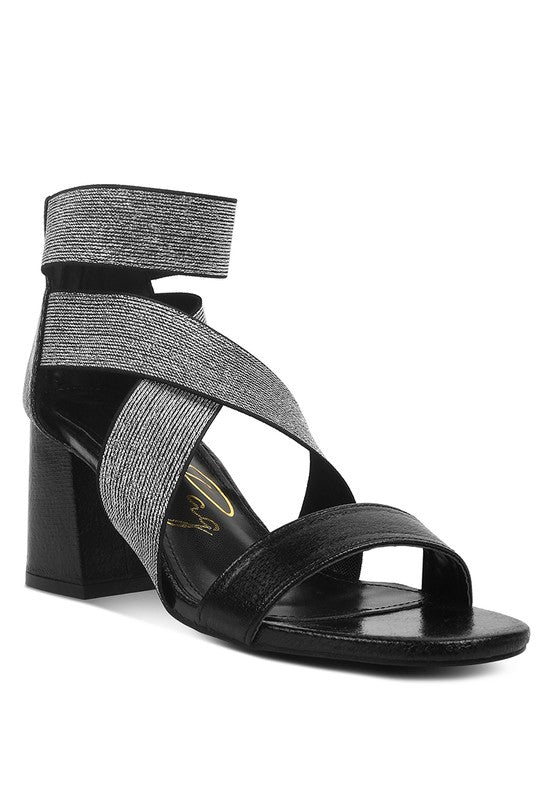 HUSKIES Metallic Faux Leather Block Heel Sandals - Loving It Shop