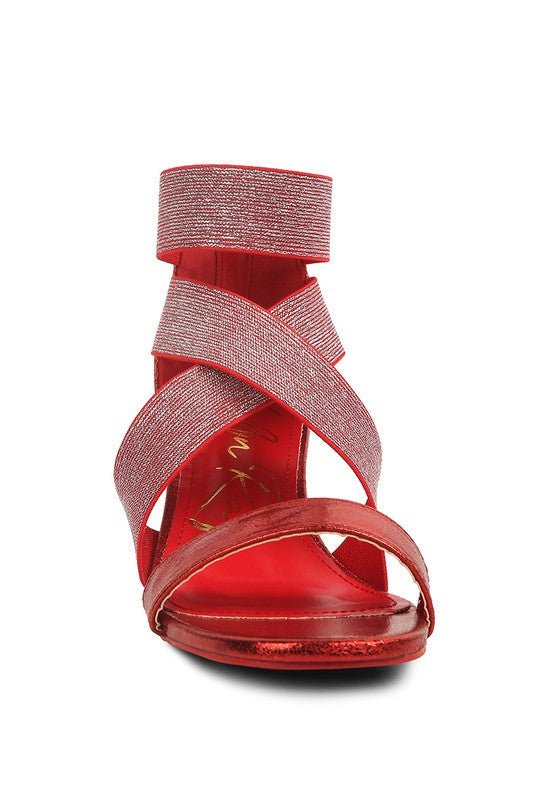 HUSKIES Metallic Faux Leather Block Heel Sandals - Loving It Shop