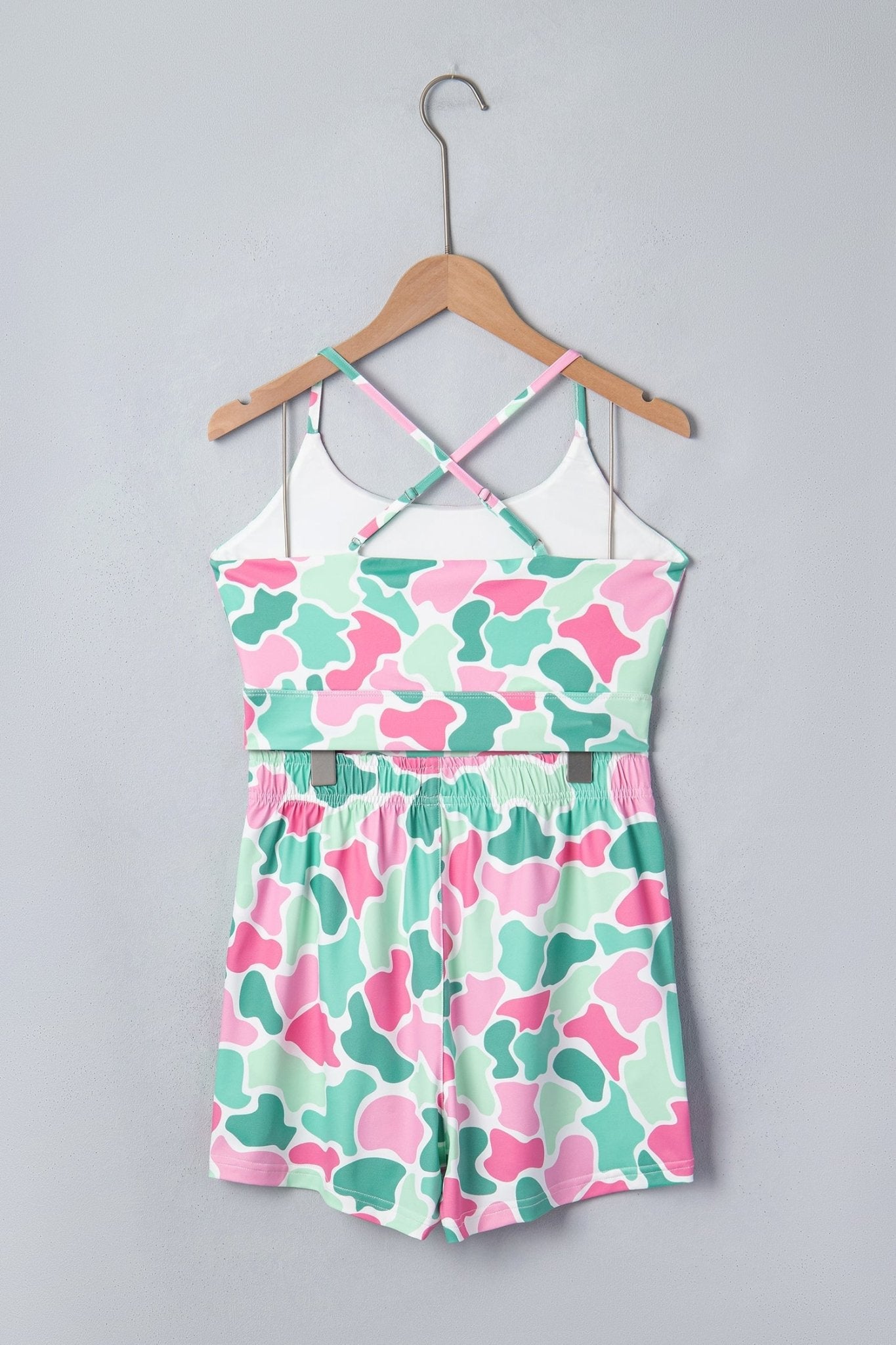 Green Camouflage Printed Cropped Tank Athleisure 2pcs Short Set - Loving It Shop