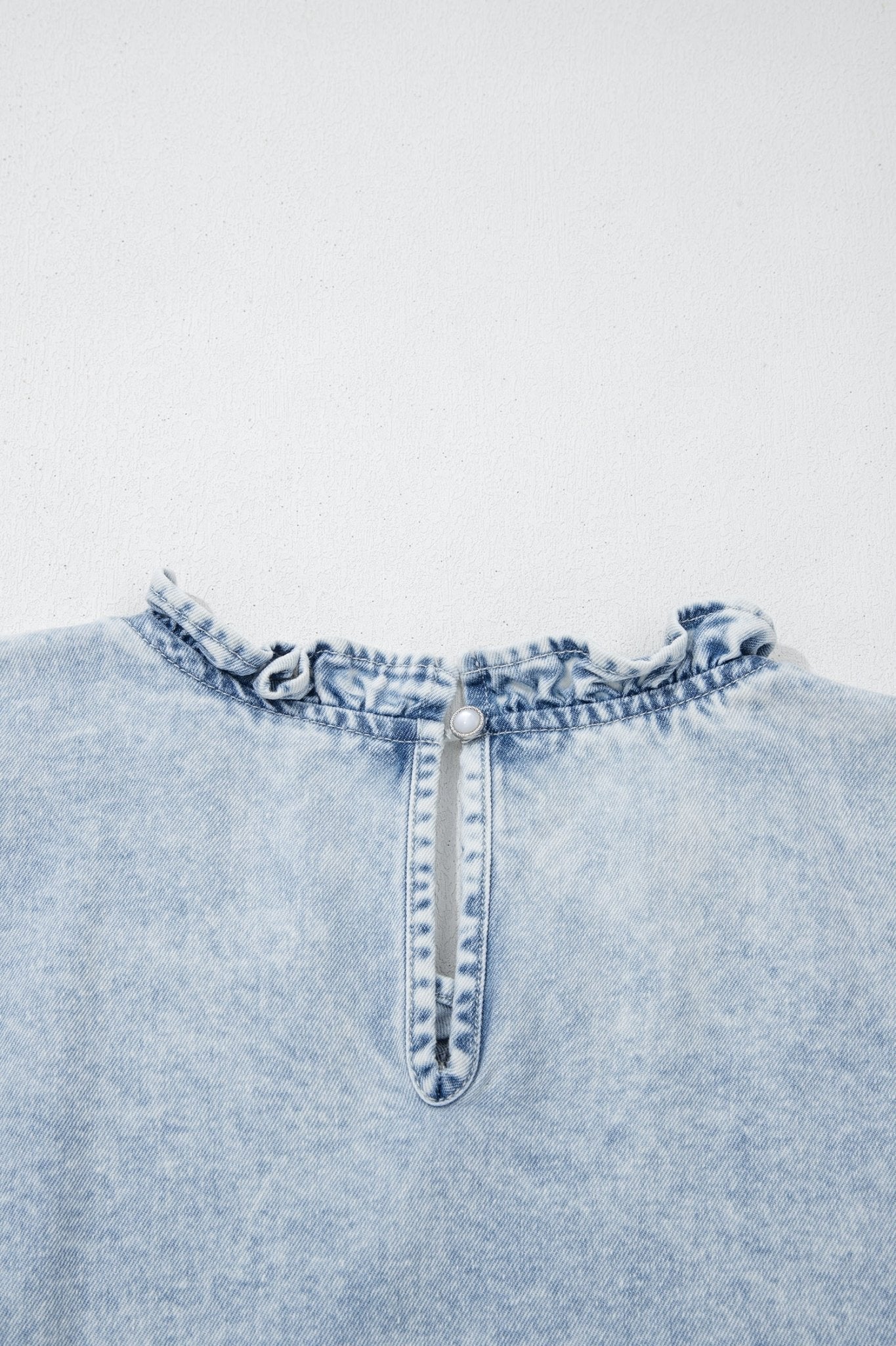 Beau Blue Ruffle Pleated Detail Vintage Washed Denim Top - Loving It Shop