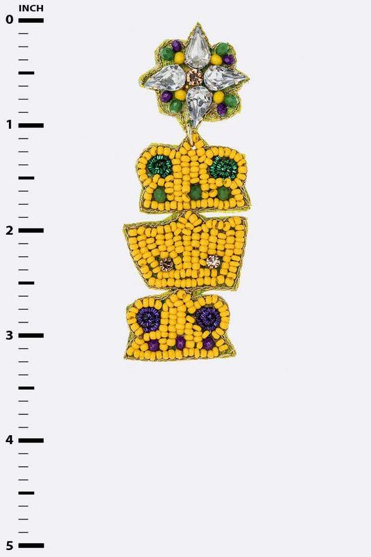 Mardi Gras Beaded Crown Iconic Earrings - Loving It Shop