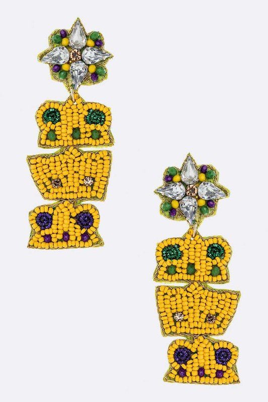 Mardi Gras Beaded Crown Iconic Earrings - Loving It Shop