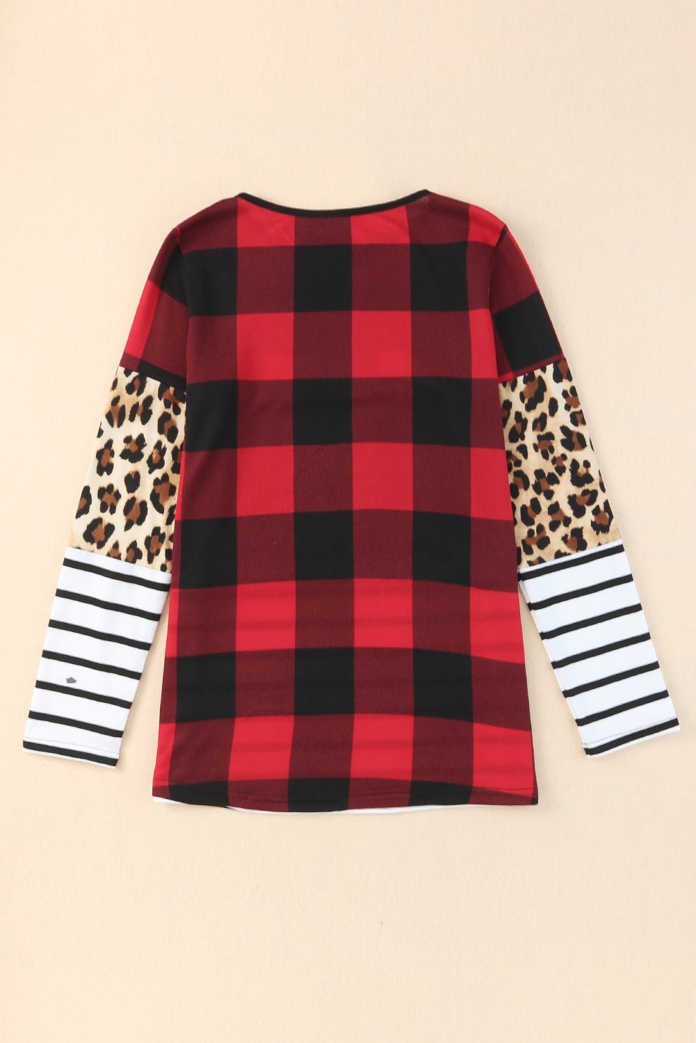 Plaid Print Leopard Splicing Striped Color Block Long Sleeve Top - Loving It Shop
