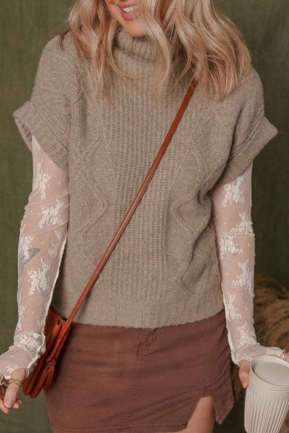 Smoke Gray Textured Knit High Neck Sweater T Shirt